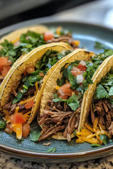 Chuck Roast Slow Cooker Tacos taken with iphone 15 pro max --iw 2 --ar 4:5 --v 6.1 --raw