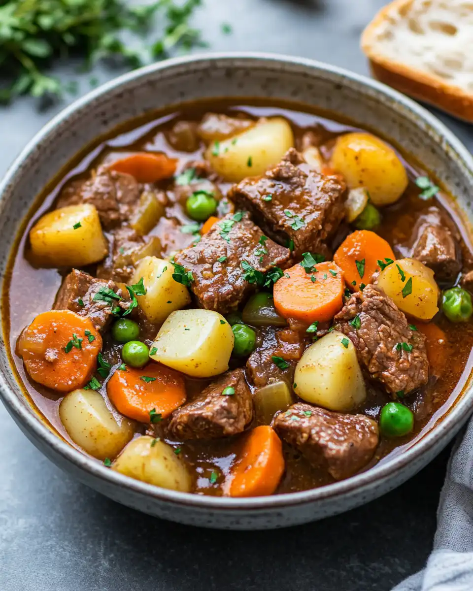 Ingredients for classic beef stew ready to cook