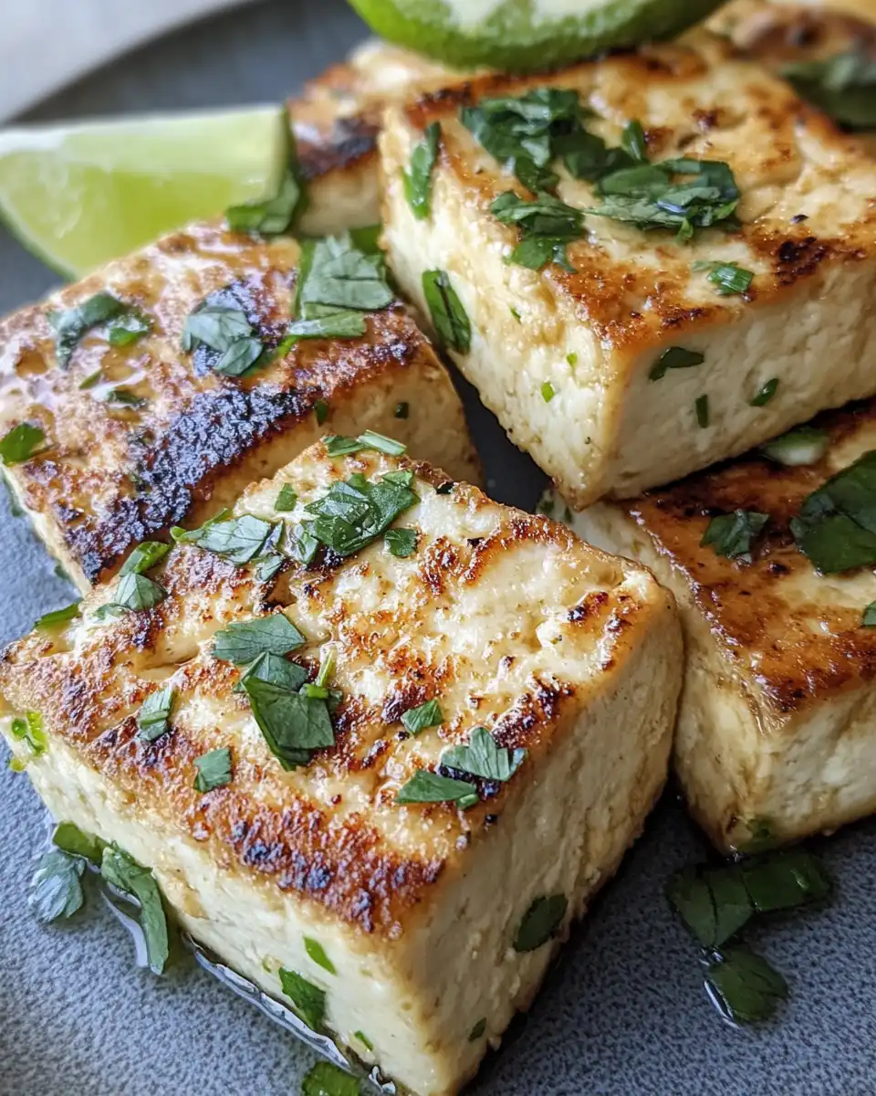 Fresh coconut lime tofu in skillet capturing kitchen aroma