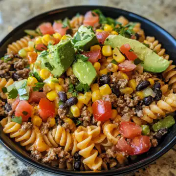 Cold Taco Pasta Salad taken with iphone 15 pro max --iw 2 --ar 4:5 --v 6.1 --raw
