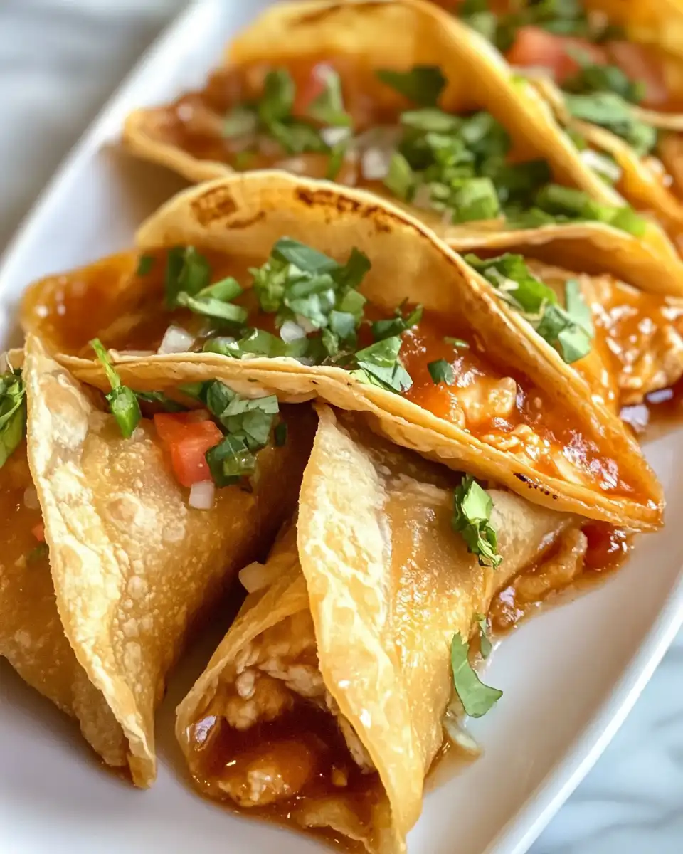 Steam and sweet smoky aroma from chicken wonton tacos cooking