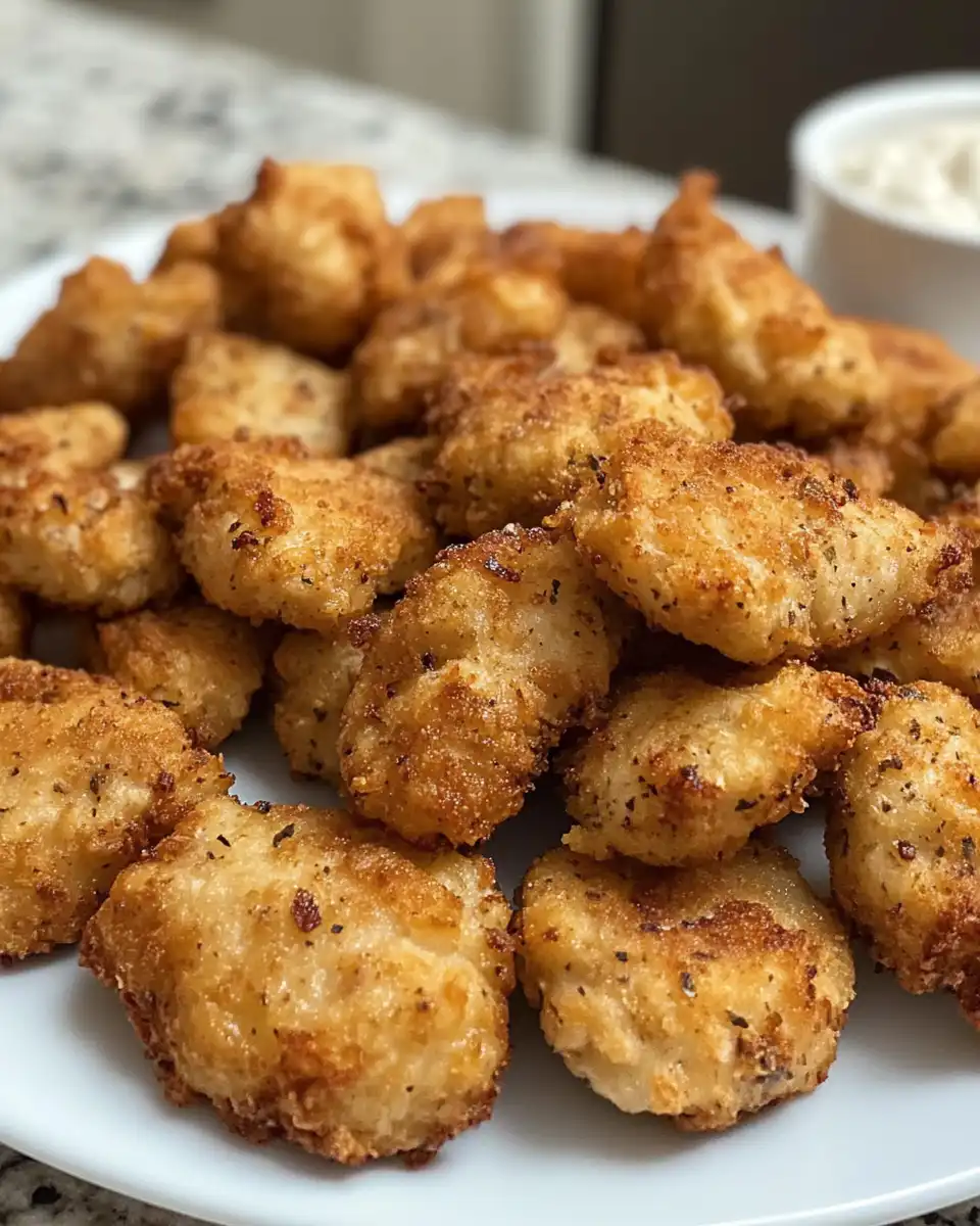 Golden crispy cooked chicken nuggets fresh and ready to serve