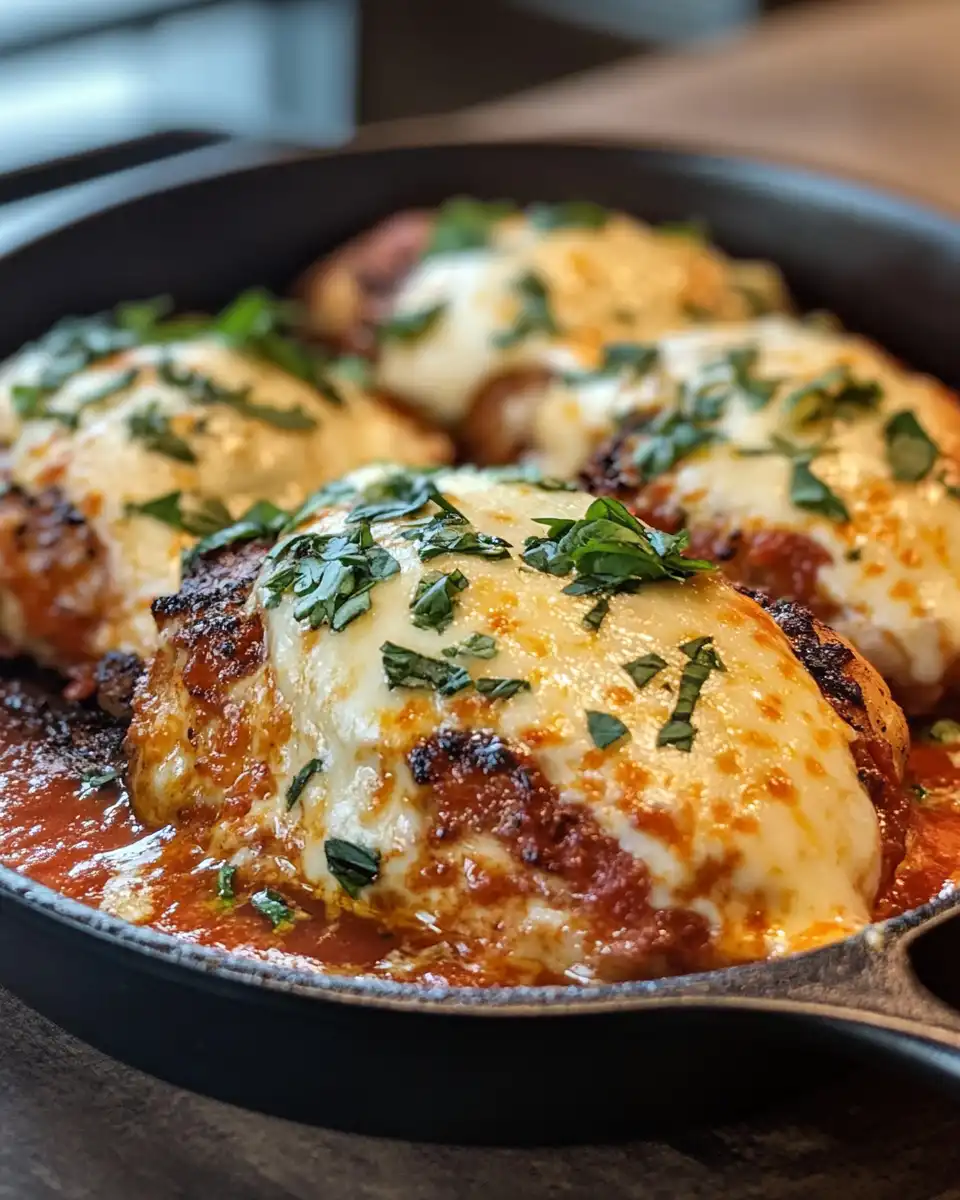 Closeup of golden crispy parmesan crust on chicken breast