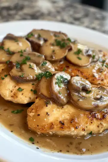 Copycat Olive Garden Chicken Marsala taken with iphone 15 pro max --iw 2 --ar 4:5 --v 6.1 --raw