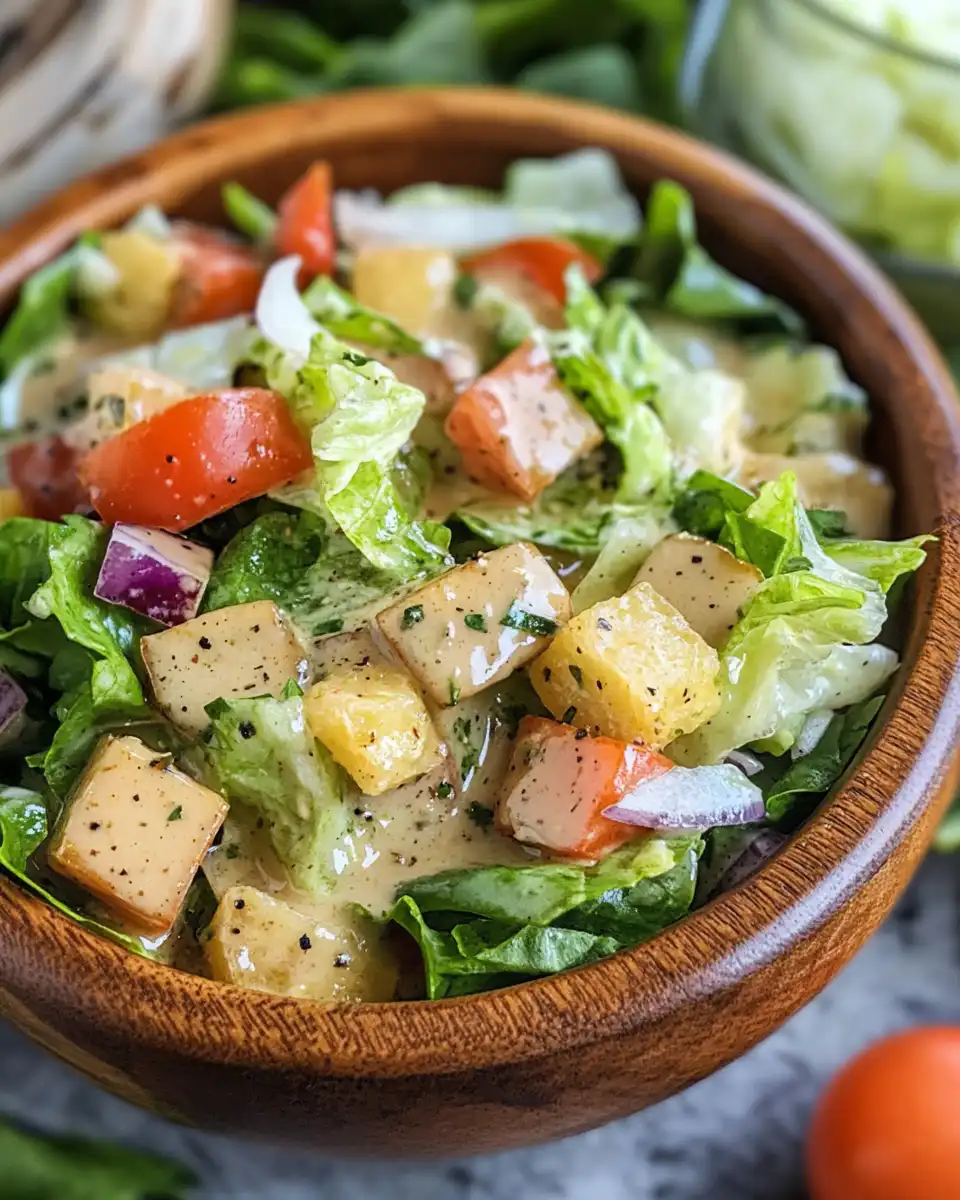 Freshly poured Olive Garden style salad dressing on greens ready to eat