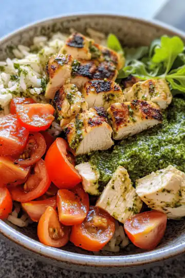 Copycat Sweetgreen Chicken Pesto Parm Bowl taken with iphone 15 pro max --iw 2 --ar 4:5 --v 6.1 --raw