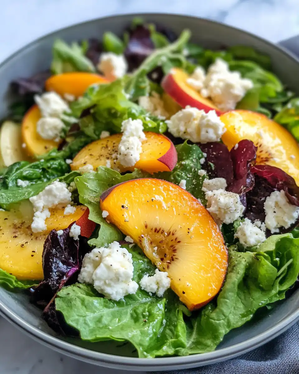 Ingredients for Sweetgreen Peach and Goat Cheese Salad on kitchen counter