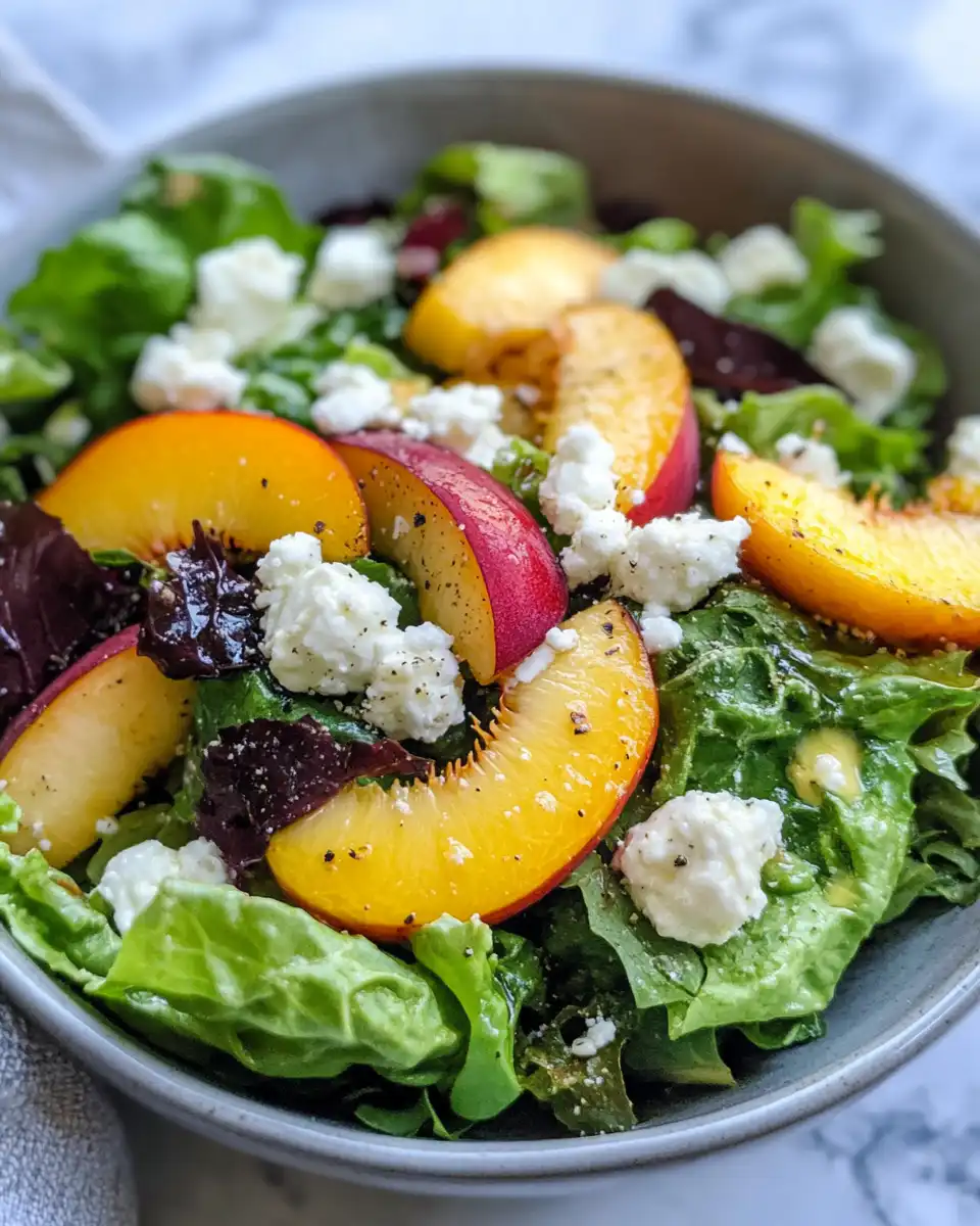 Sweetgreen Peach and Goat Cheese Salad fresh and vibrant in bowl