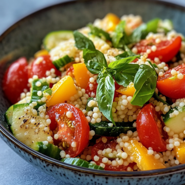 Couscous Summer Salad taken with iphone 15 pro max --iw 2 --ar 4:5 --v 6.1 --raw