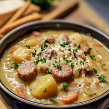 cozy crockpot potato soup with sausage hearty and delicious taken with iphone 15 pro max --iw 2 --ar 4:5 --v 6.1 --raw