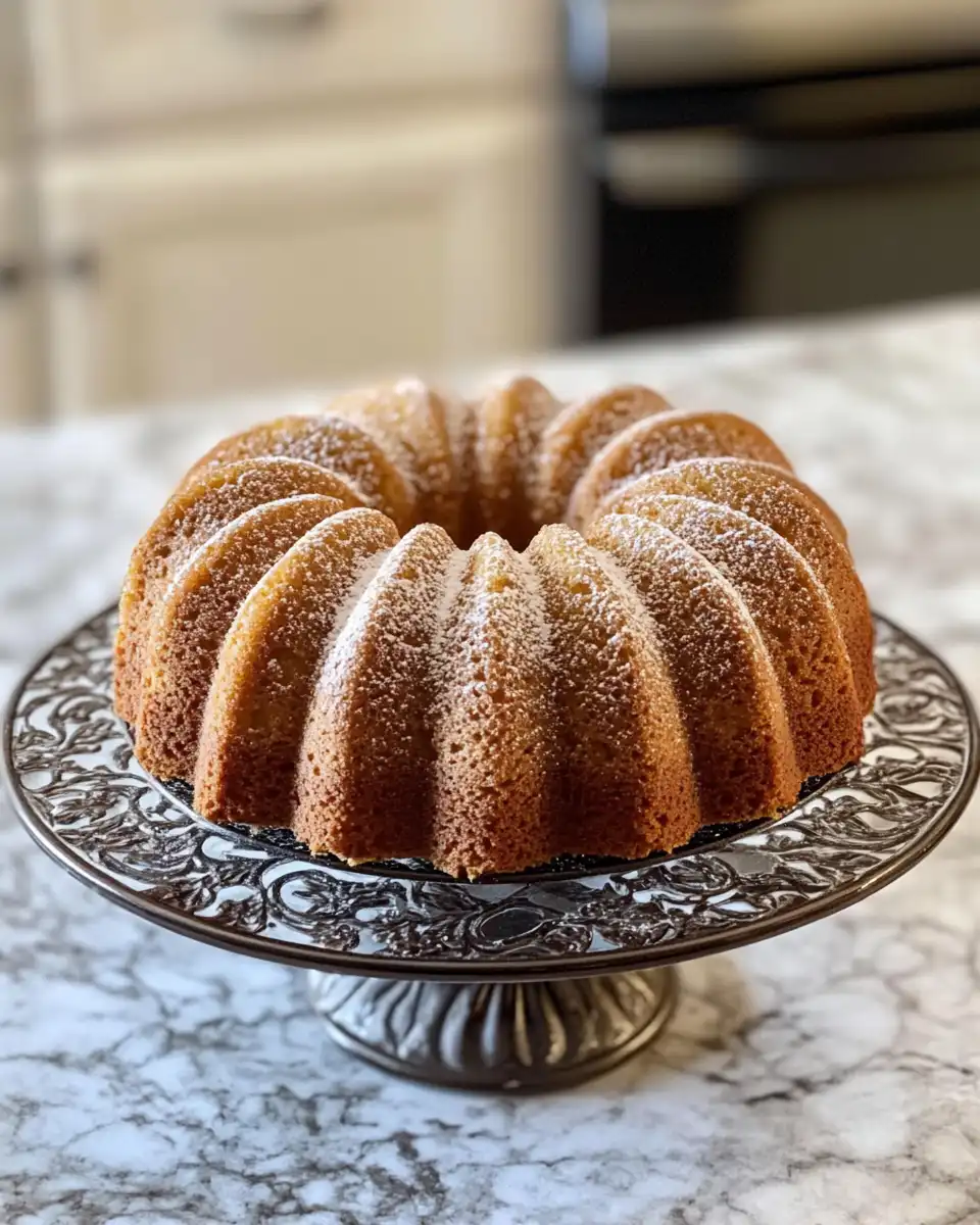 Ingredients for apple cider bundt cake including cider reduction and spices
