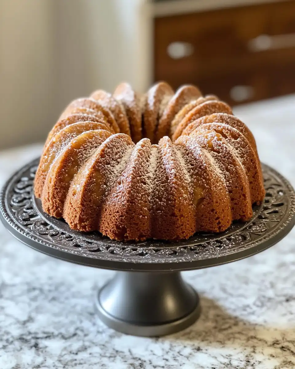 Close up of cozy moist apple cider bundt cake fresh from pressure cooker