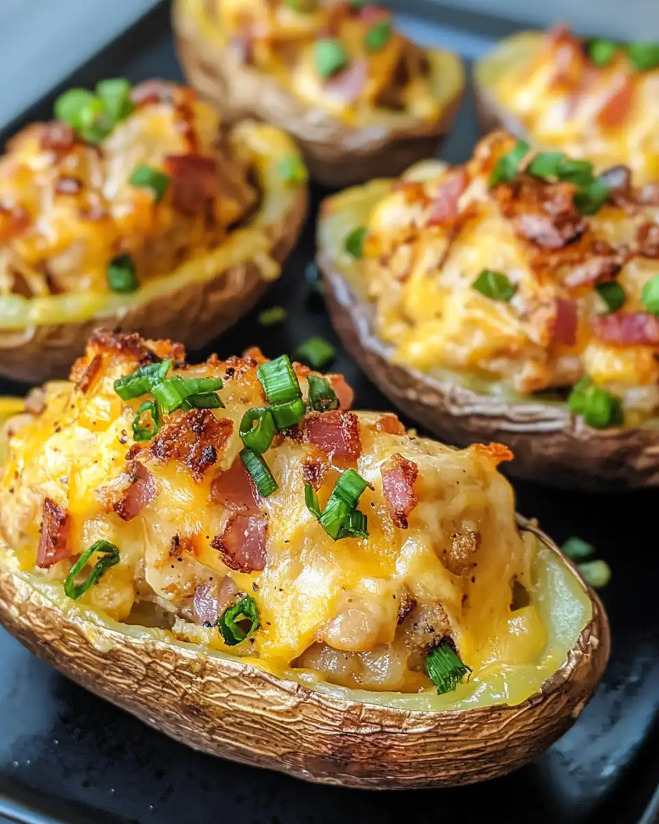 Ingredients for crack chicken stuffed baked potatoes including cheddar, chicken, and cream cheese