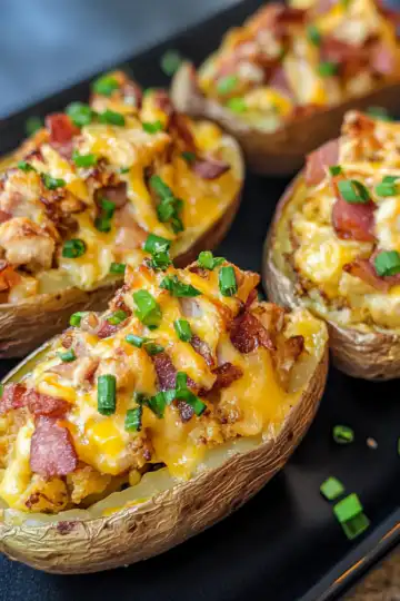 crack chicken stuffed baked potatoes taken with iphone 15 pro max --iw 2 --ar 4:5 --v 6.1 --raw