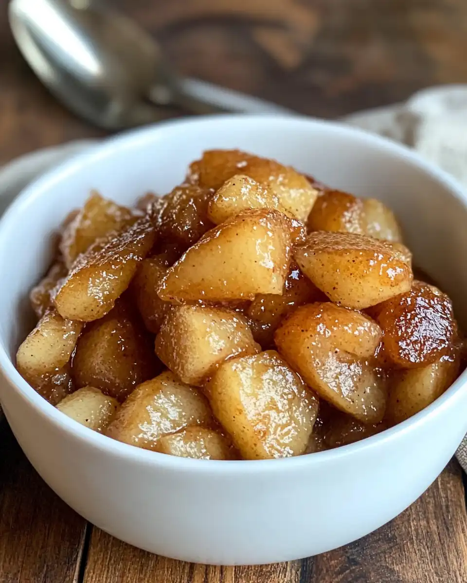 Finished Cracker Barrel fried apples served in a bowl