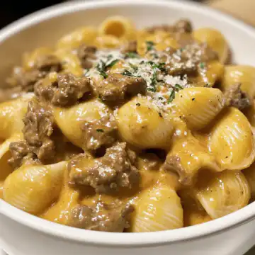 creamy beef and shells taken with iphone 15 pro max --iw 2 --ar 4:5 --v 6.1 --raw