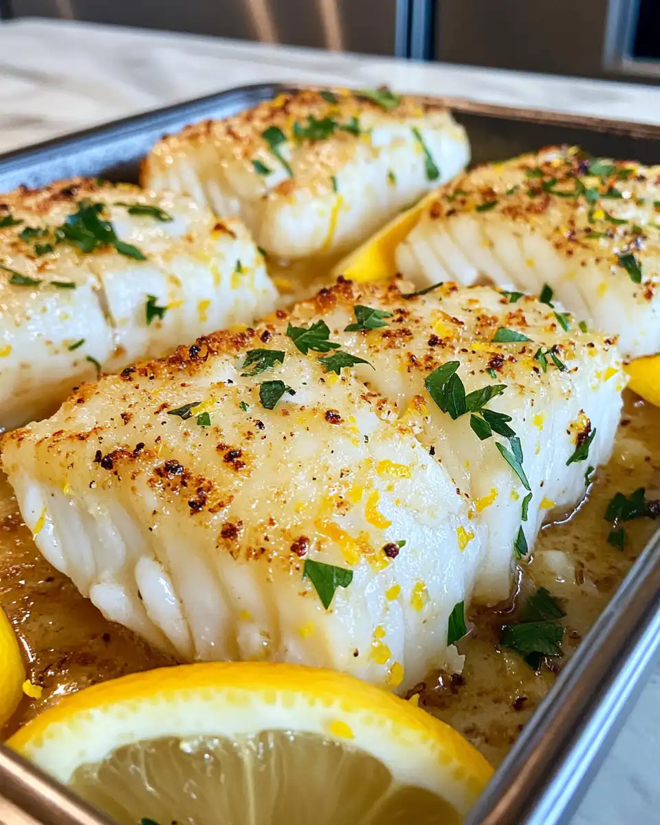 Ingredients laid out for creamy coconut lemon baked cod with butter, garlic, mustard