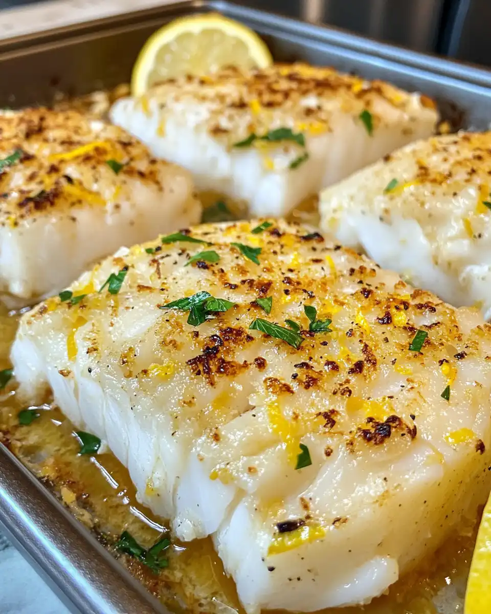 Close up of creamy coconut lemon baked cod in pressure cooker