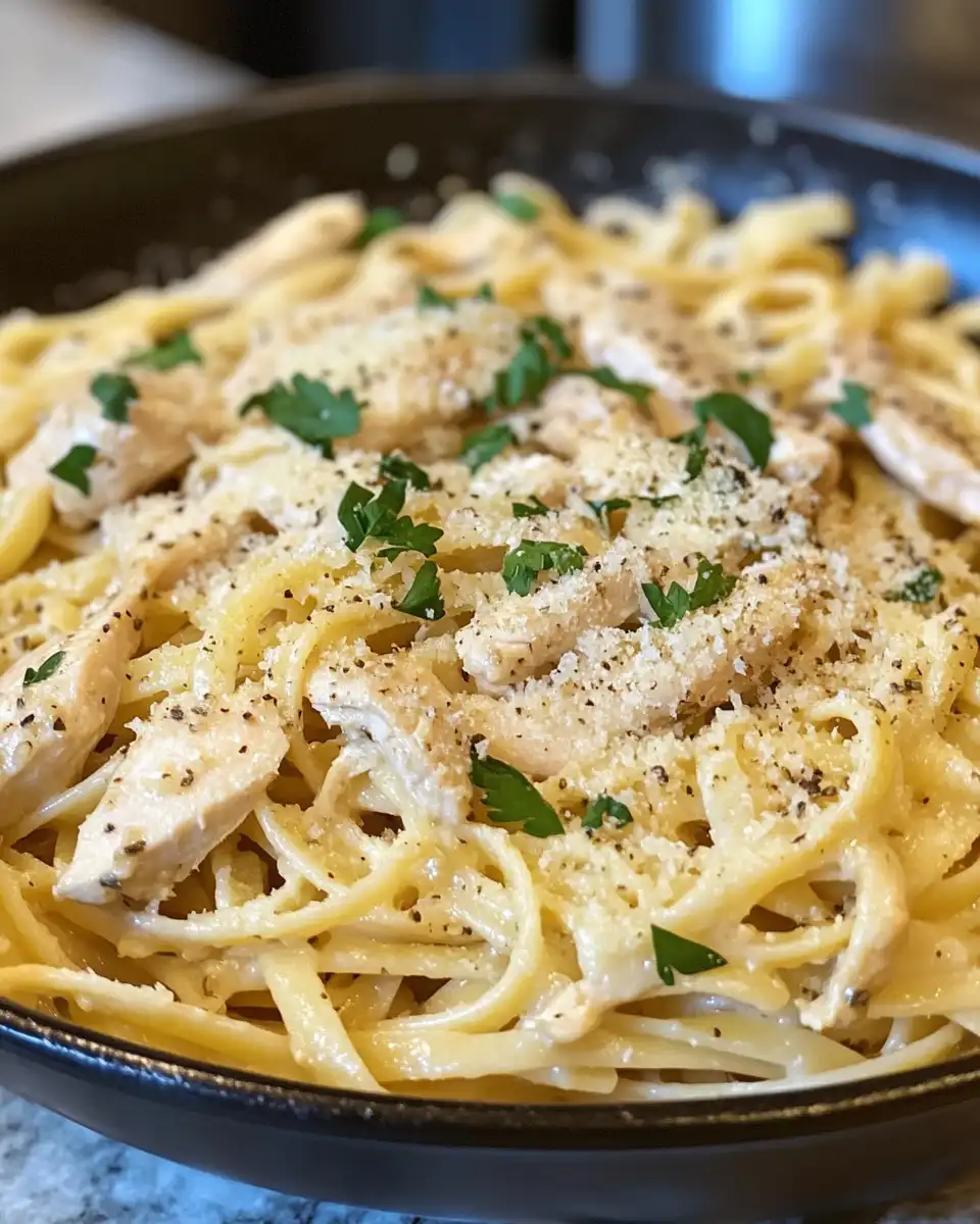 Creamy garlic parmesan chicken pasta cooking in pressure cooker