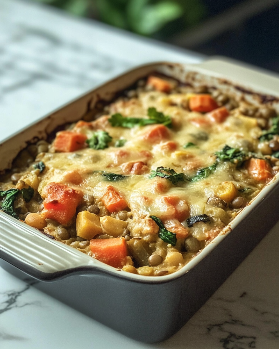 Ingredients for vegetable lentil bake prepared and ready in bowls