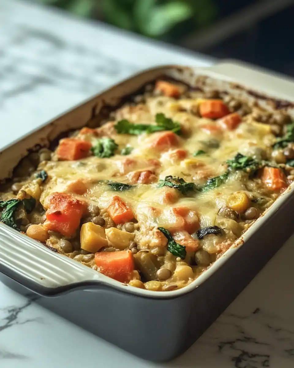 Ingredients for vegetable lentil bake prepared and ready in bowls