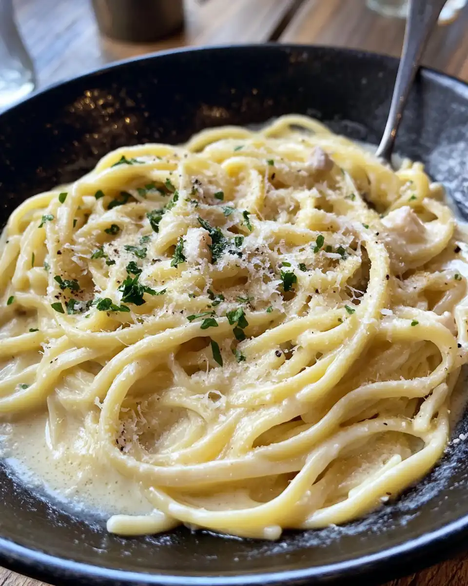 Ingredients and components for creamy linguine pasta meal