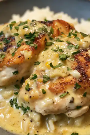 creamy smothered chicken and rice taken with iphone 15 pro max --iw 2 --ar 4:5 --v 6.1 --raw