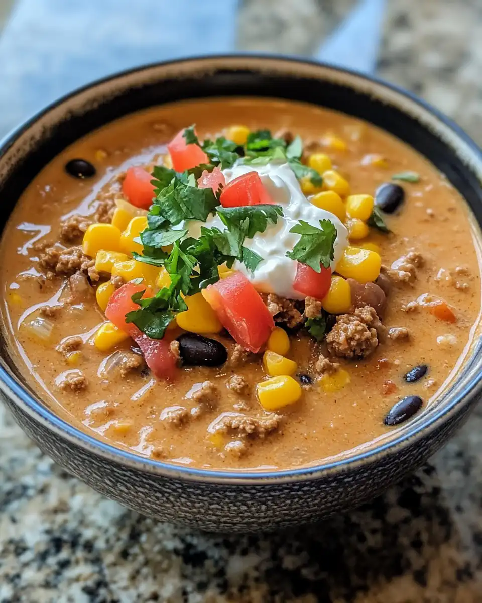 Creamy taco soup freshly cooked in pressure cooker ready to serve