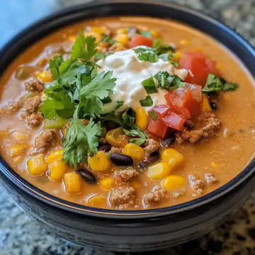 Creamy Taco Soup taken with iphone 15 pro max --iw 2 --ar 4:5 --v 6.1 --raw