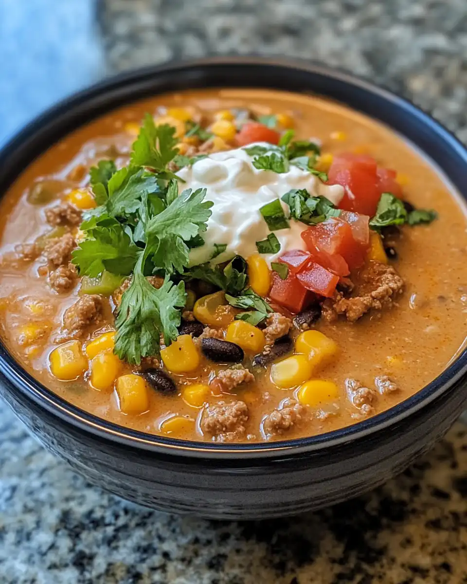Pressure cooker beginning cooking creamy taco soup with steam rising