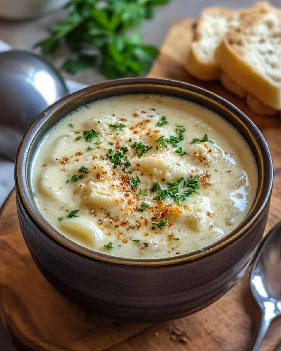 Creamy white lasagna soup simmering in pressure cooker with herbs aroma