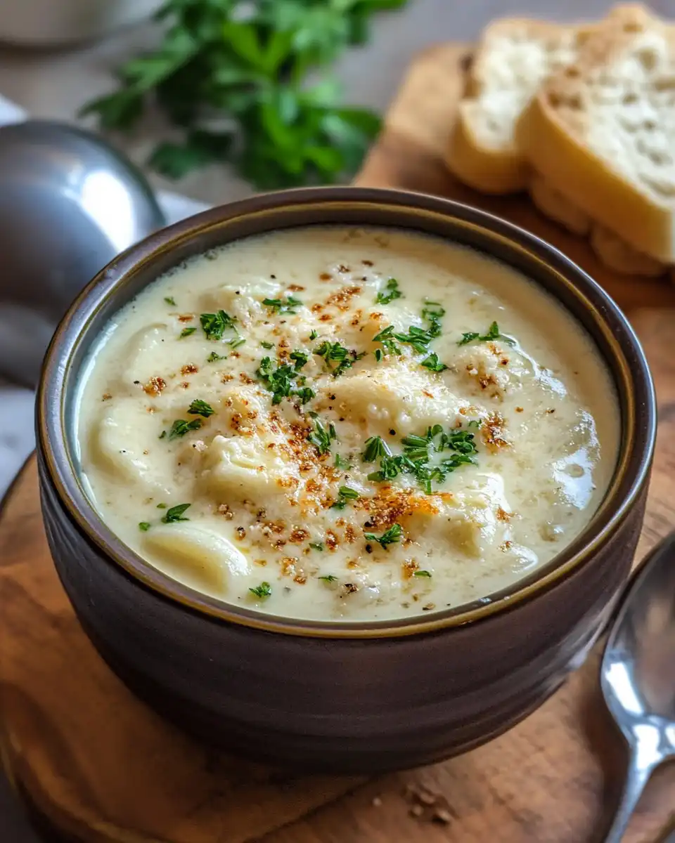 Creamy white lasagna soup simmering in pressure cooker with herbs aroma