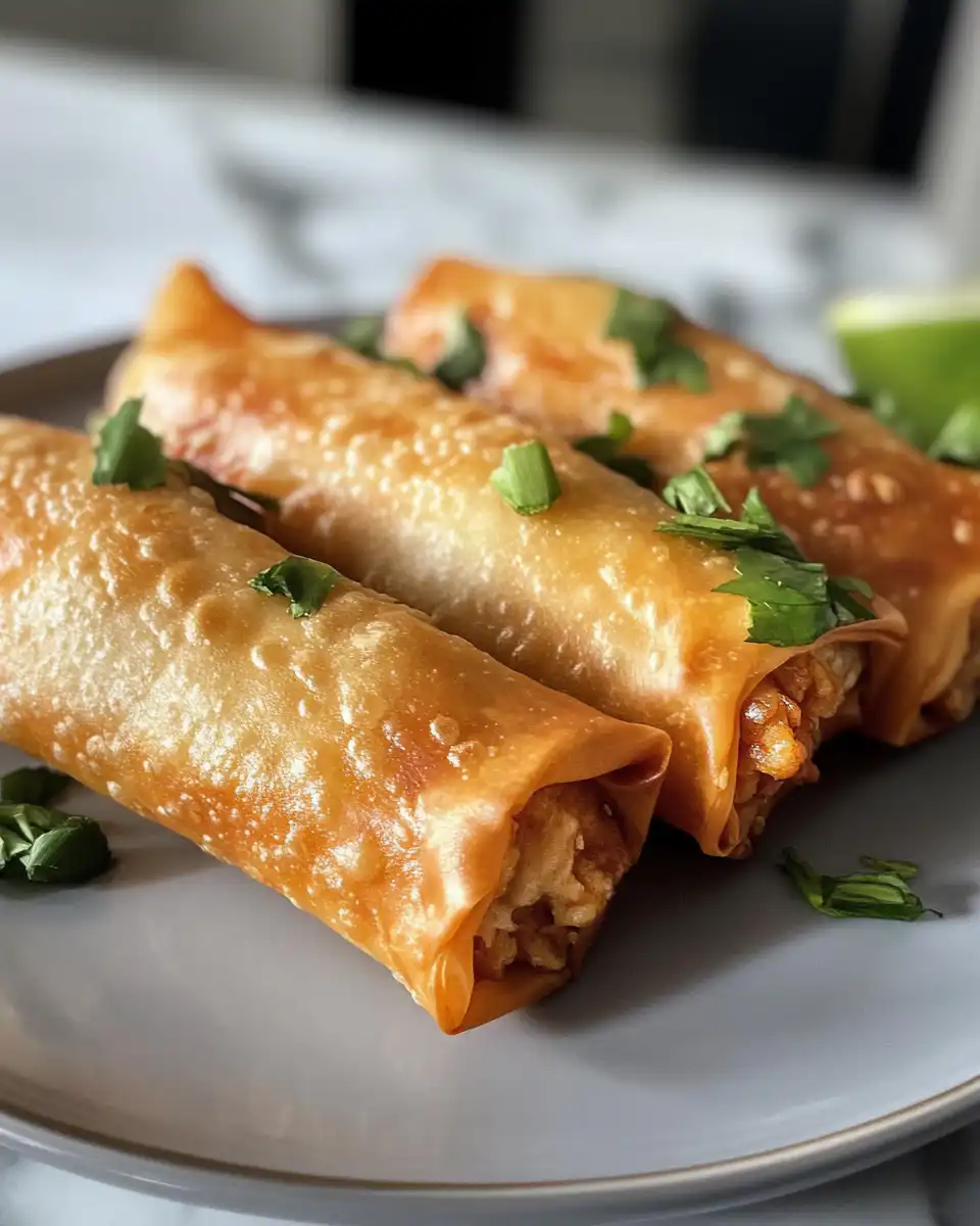 Golden crispy fried chicken spring rolls fresh from the fryer