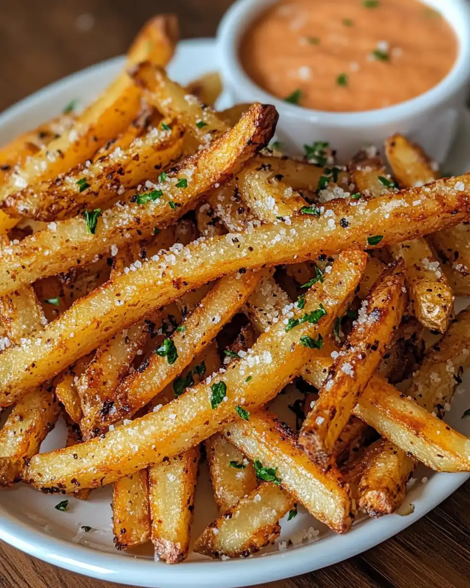 Freshly cooked crispy garlic Parmesan air fryer fries steaming in the air fryer basket