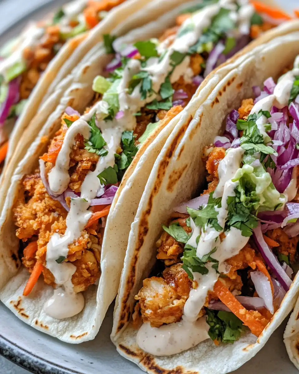 Finished shredded chicken tacos with toppings, ready to enjoy