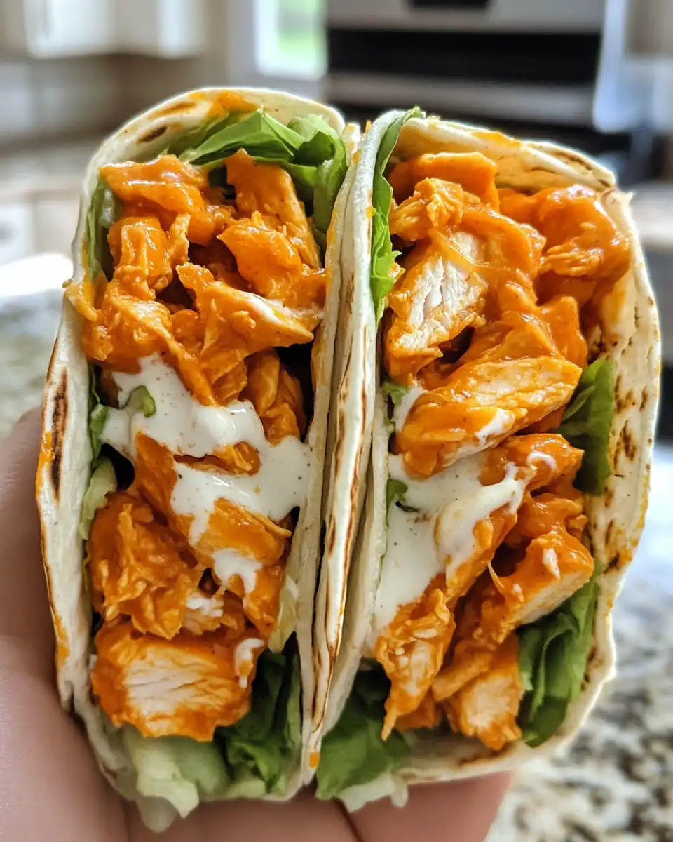 Freshly made crispy vegan buffalo chicken wraps with soy curls spilling out