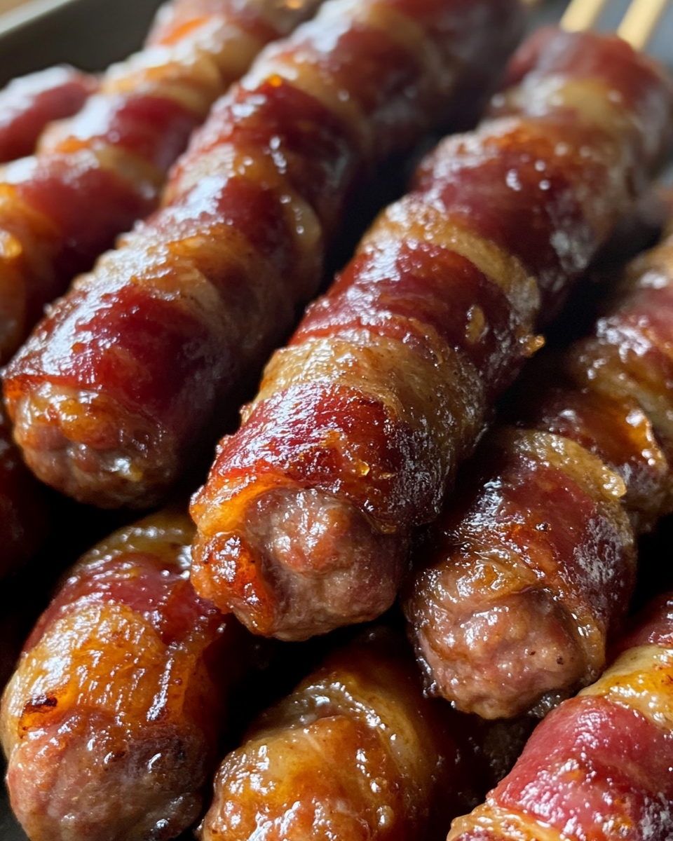 Finished bacon wrapped little smokies served on a platter ready to be enjoyed