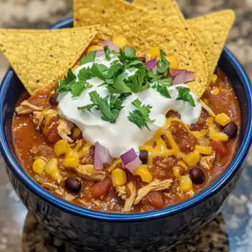 Crock Pot Chicken Taco Chili taken with iphone 15 pro max --iw 2 --ar 4:5 --v 6.1 --raw