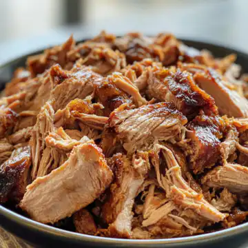 Crockpot Apple Cider Pulled Pork taken with iphone 15 pro max --iw 2 --ar 4:5 --v 6.1 --raw
