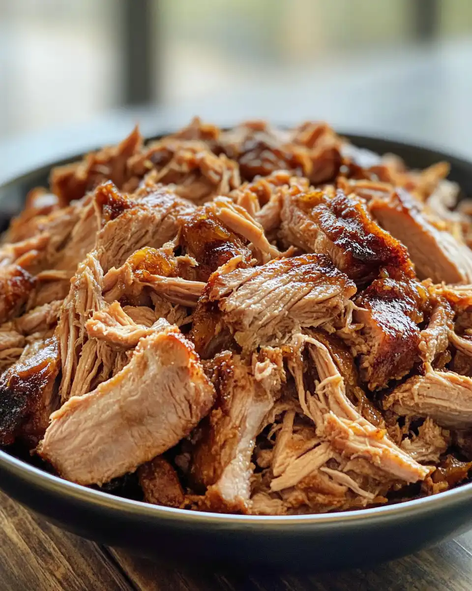 Close-up of crockpot with apple cider pulled pork cooking in pressure cooker