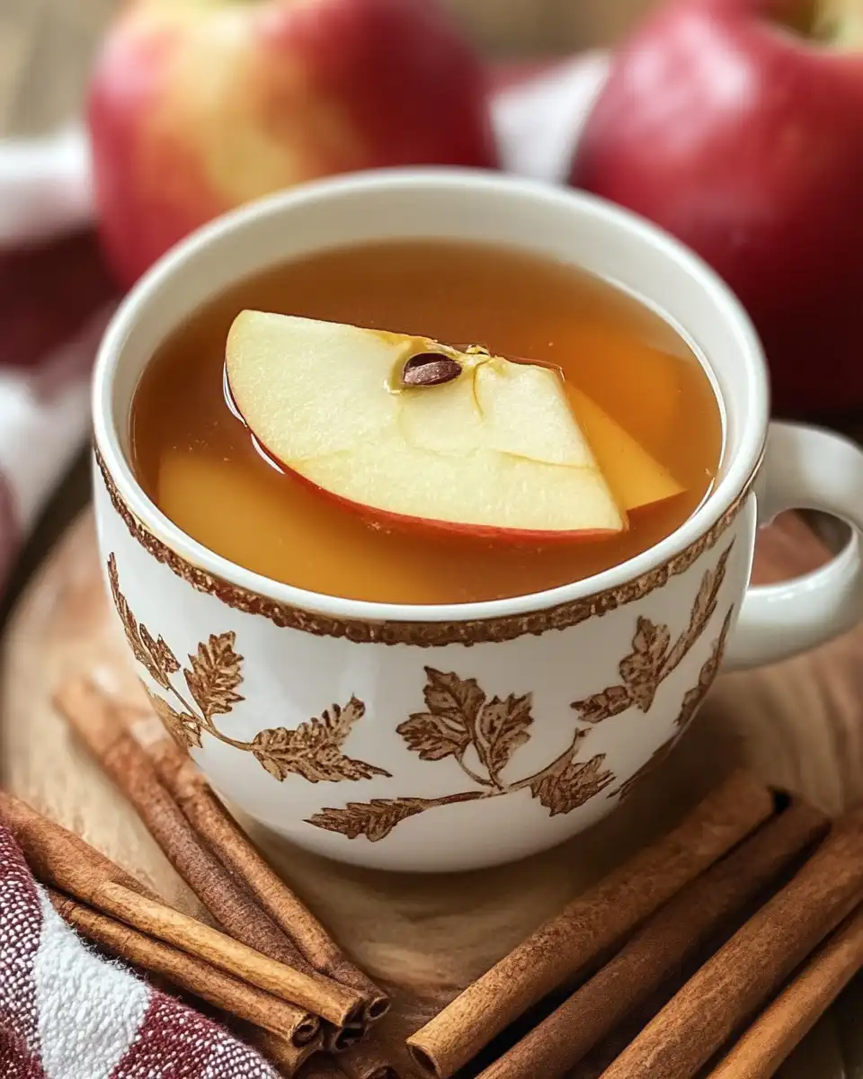 Freshly served crockpot apple cider with apple garnish in cozy mugs