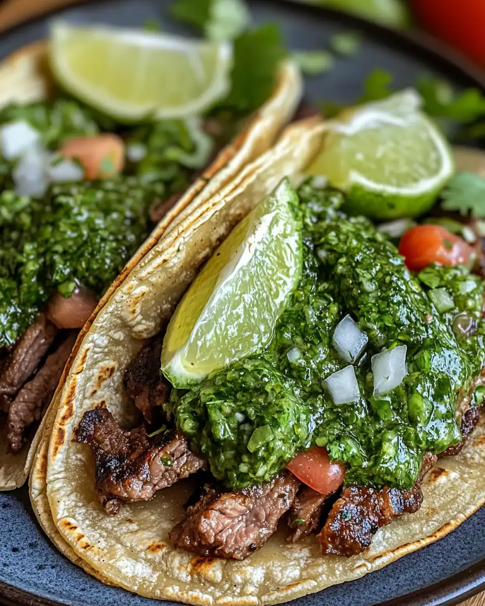 Juicy crockpot carne asada tacos with cilantro lime garlic sauce
