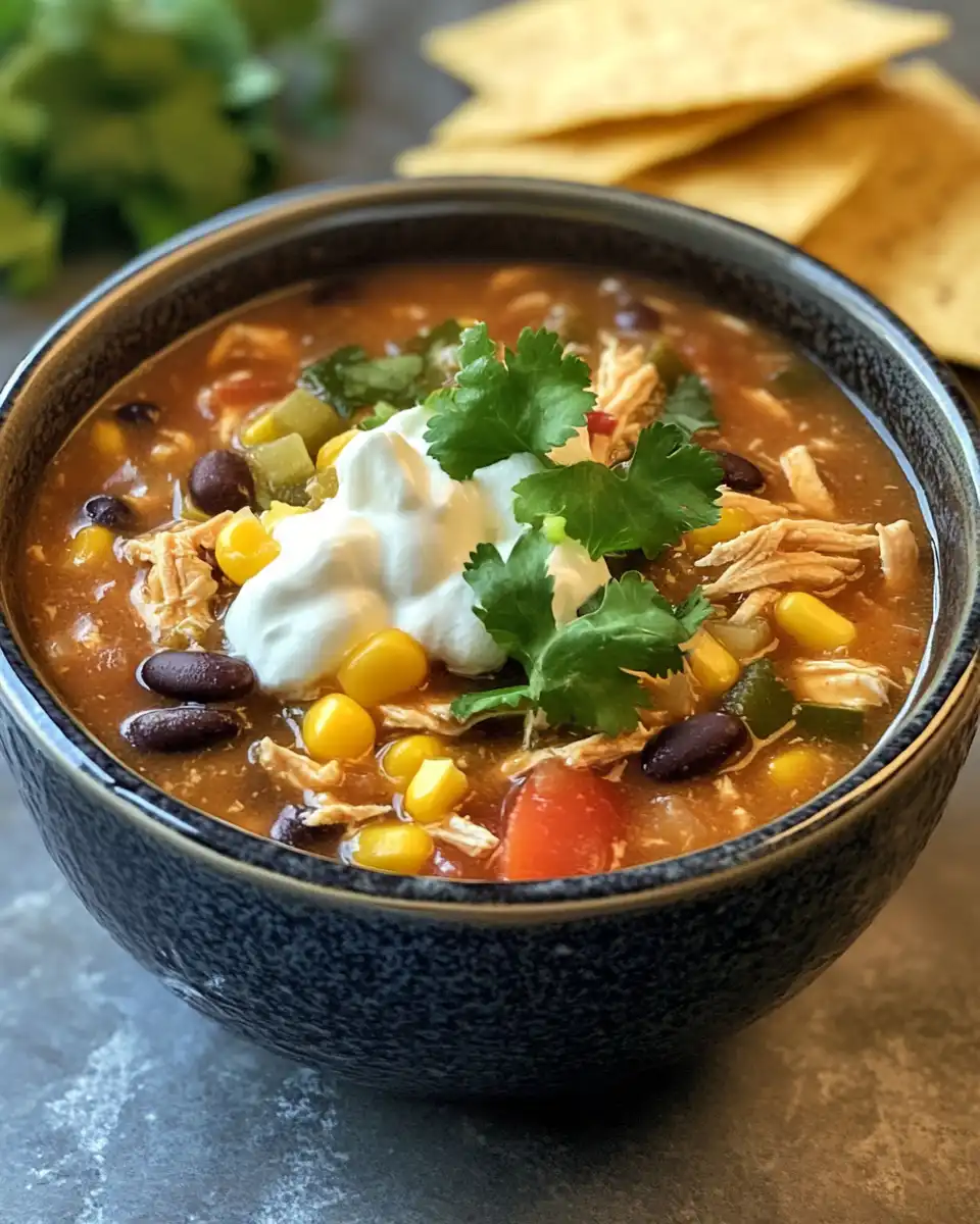 Ingredients for slow cooker chicken taco soup including beans, peppers, and spices