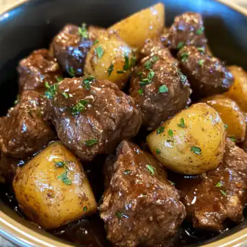 crockpot garlic butter beef bites with potatoes easy comfort taken with iphone 15 pro max --iw 2 --ar 4:5 --v 6.1 --raw