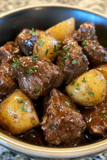 crockpot garlic butter beef bites with potatoes easy comfort taken with iphone 15 pro max --iw 2 --ar 4:5 --v 6.1 --raw