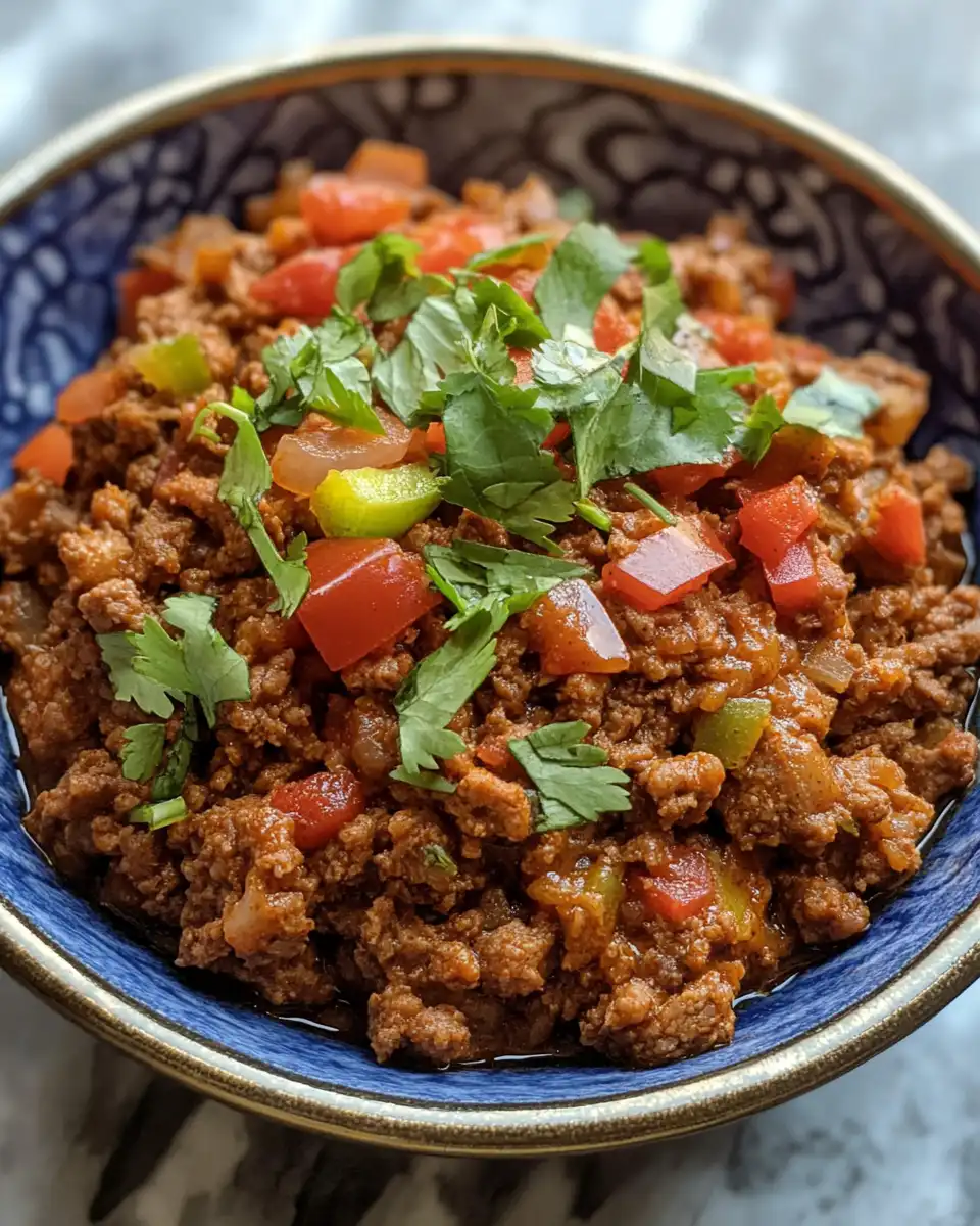 Slow cooker filled with seasoned ground beef for pressure cooking taco meat