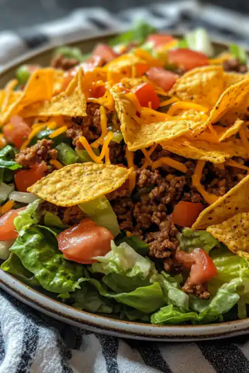 Crunchy Dorito Taco Salad taken with iphone 15 pro max --iw 2 --ar 4:5 --v 6.1 --raw