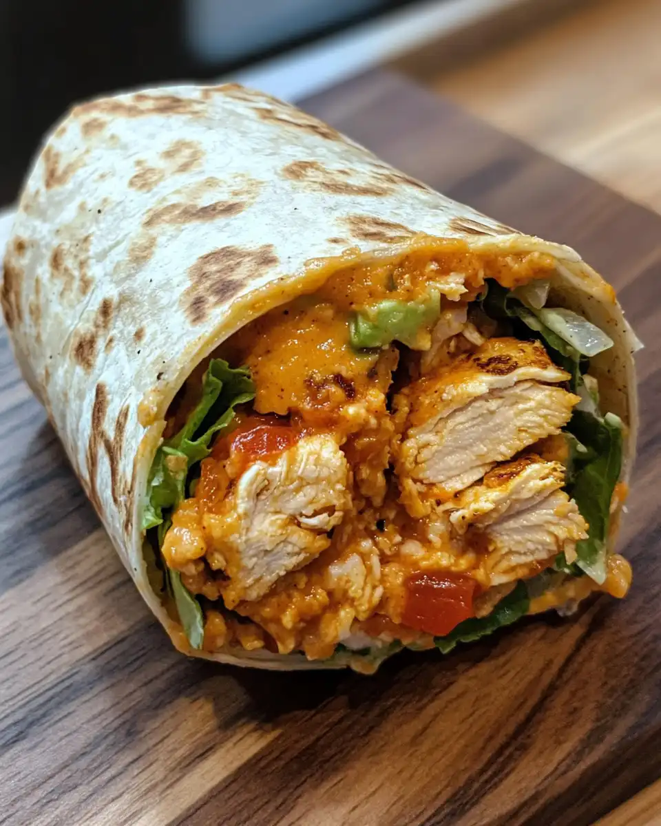 Close-up of a Southwest Chicken Wrap showing layers and textures