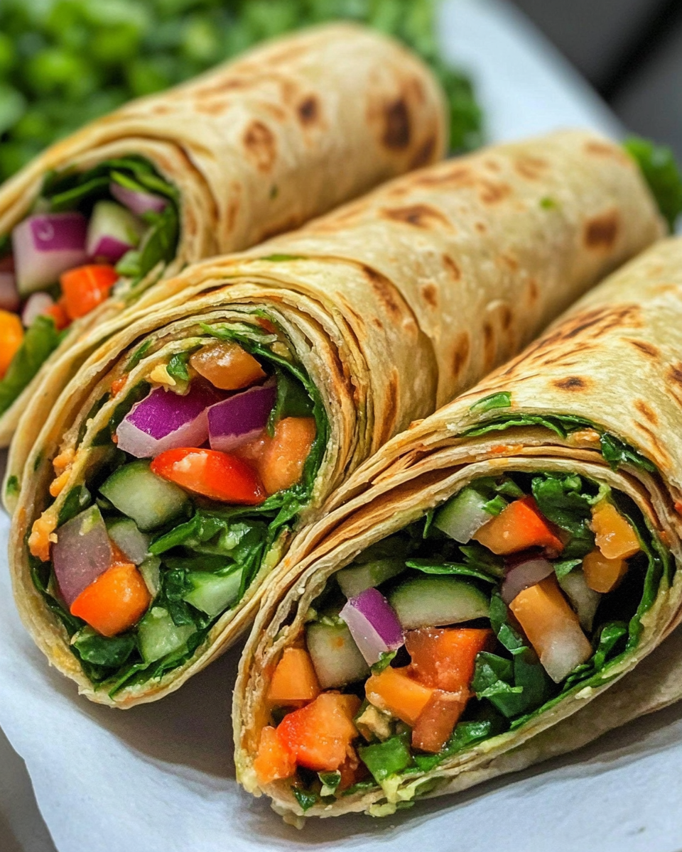Fresh crunchy veggie wraps ready to eat