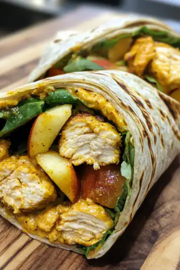 Curried Chicken Apple Wraps taken with iphone 15 pro max --iw 2 --ar 4:5 --v 6.1 --raw
